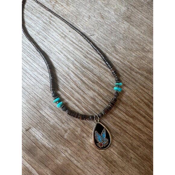 Vintage Handmade Beaded Necklace With Teardrop Eagle Pendant - Picture 5 of 6